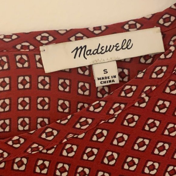 Madewell Red Print Silk Tee w/ Tie Back - Picture 8 of 8